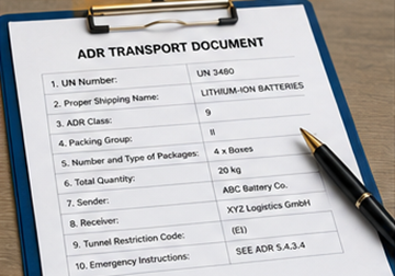 Транспортные документы ADR и сопроводительные бумаги для отправок литиевых батарей