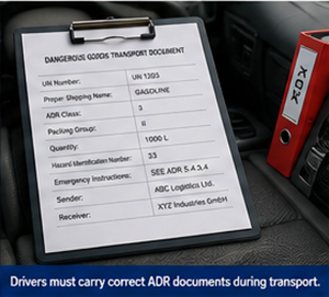 Транспортные документы ADR и документы по опасным грузам в кабине грузовика