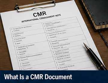 Бумажный документ CMR, заполненный данными о грузе, отправителе, получателе и перевозчике