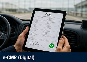 Водитель использует планшет для подписания цифрового документа CMR eCMR в логистической системе