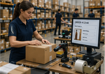 Фулфилмент-центр e-commerce, обрабатывающий онлайн-заказы клиентов