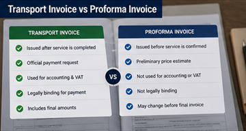 Сравнение документов: транспортная счёт-фактура и proforma invoice, показаны различия в применении