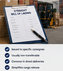 Документ Straight Bill of Lading для прямой выдачи груза